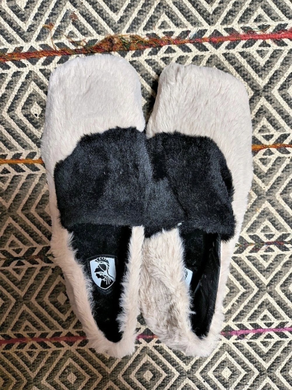 VHNY Fur Slippers in Black & Cream